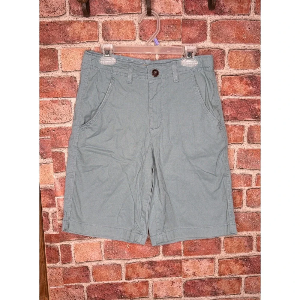 True Craft Boys Chino Shorts Size 14 Light Blue Grey Flat Front Cotton Twill